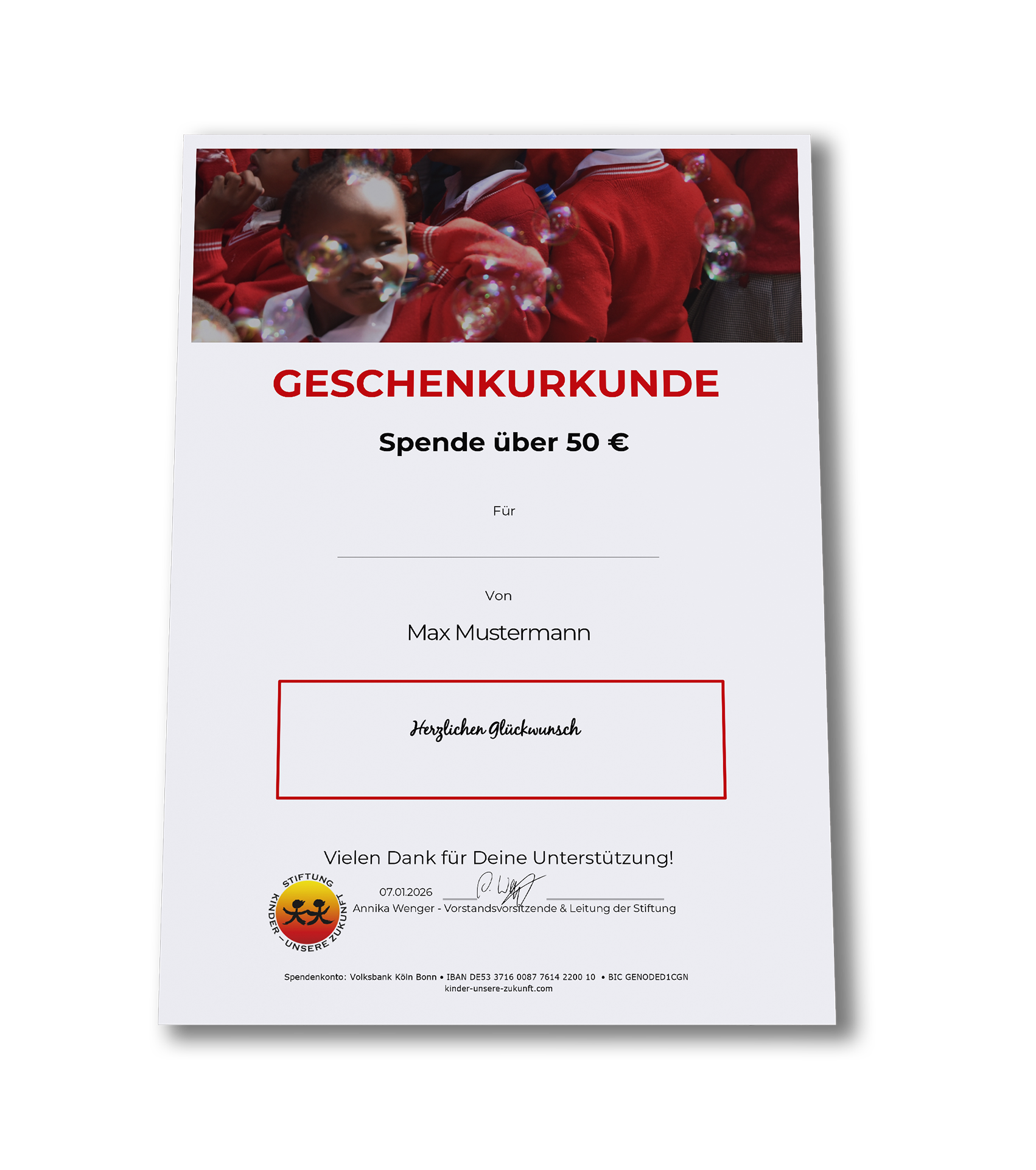 Beispiel Geschenk-Urkunde